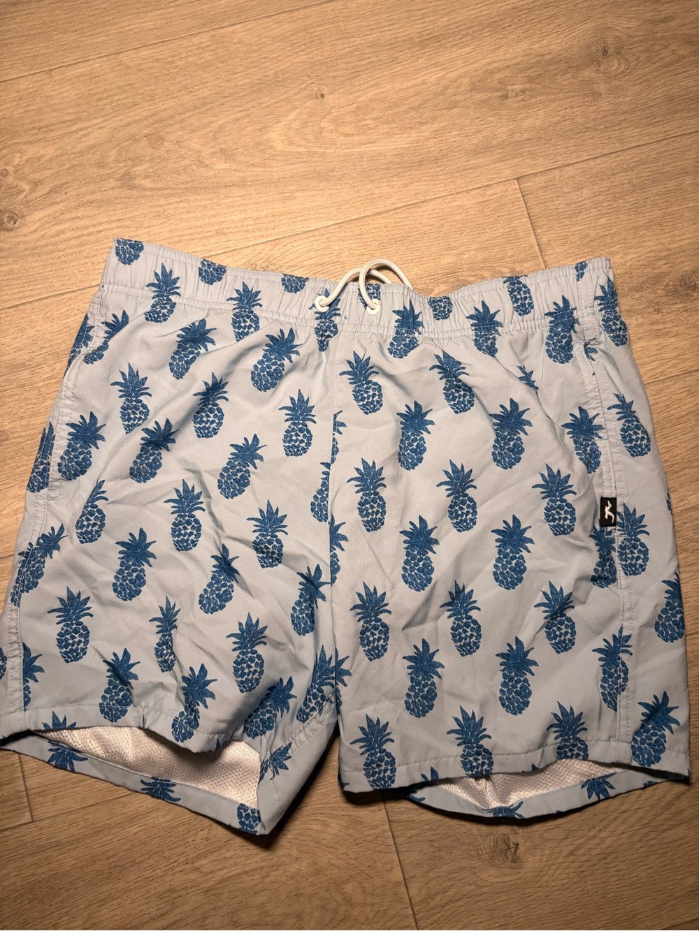 Hollister Light Blue Swim Trunks with Navy Pineapple Print